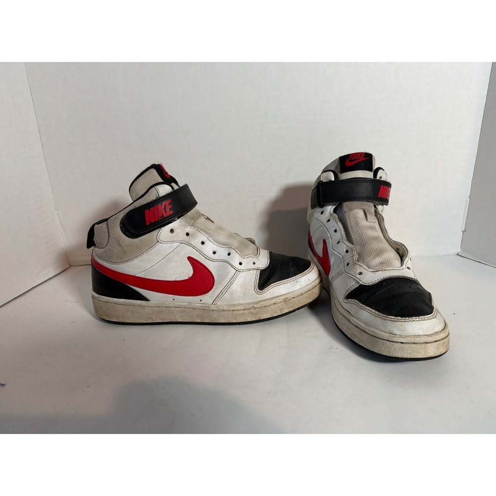 Nike Court Borough Mid Kids Sneakers White Black Red 839977-100 Size 6.5Y